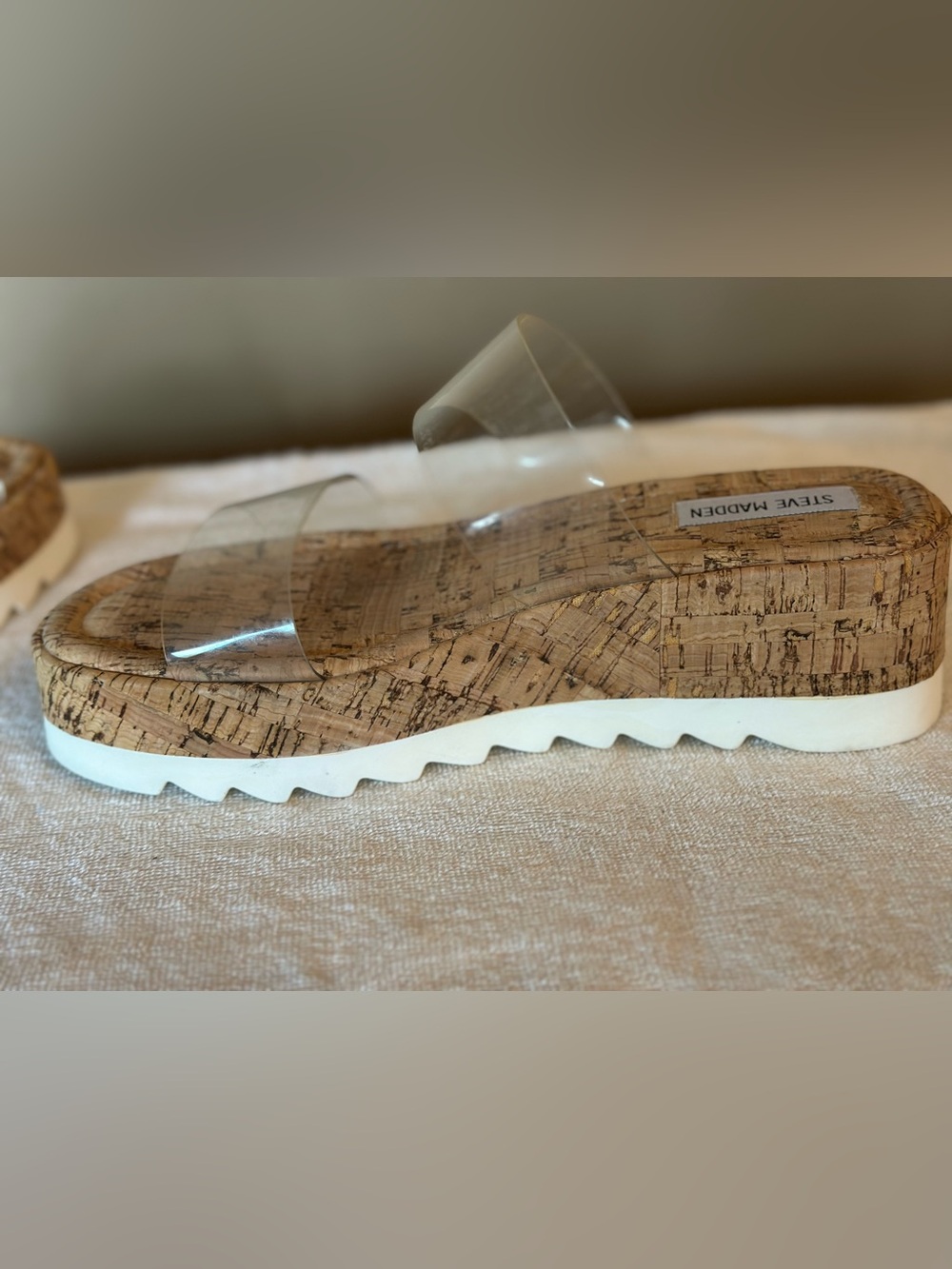 🤎✨ Steve Madden Cork Platform Slide Sandals | Women’s Size 10 | Clear Strap - Picture 6 of 7